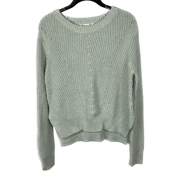 H&M Sweater Cropped Knit Pullover Crewneck Long Sleeve Ribbed Woven Knit Top - Picture 1 of 8